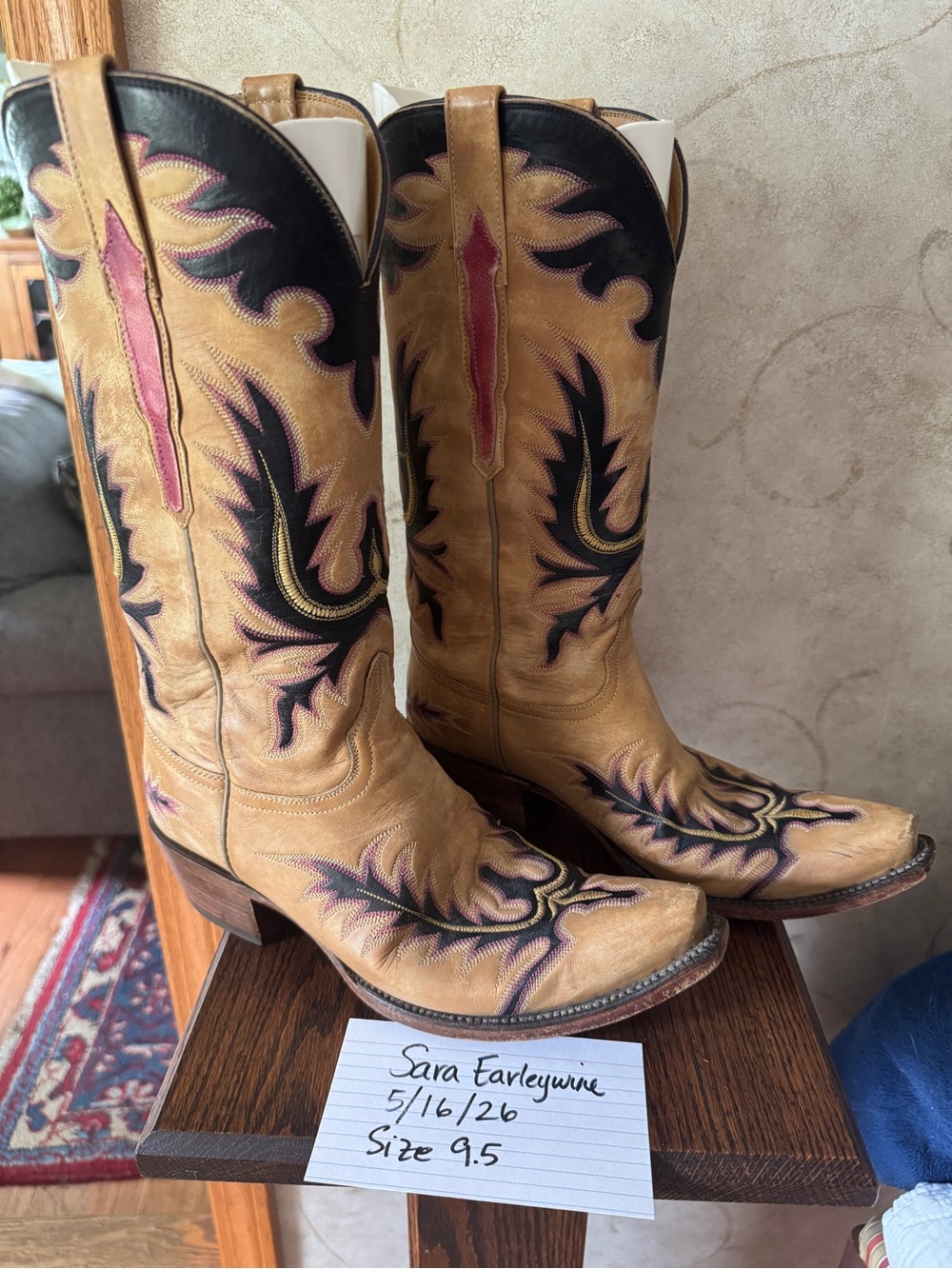 Rare Lucchese Tan and Black Leather Cowboy Boots